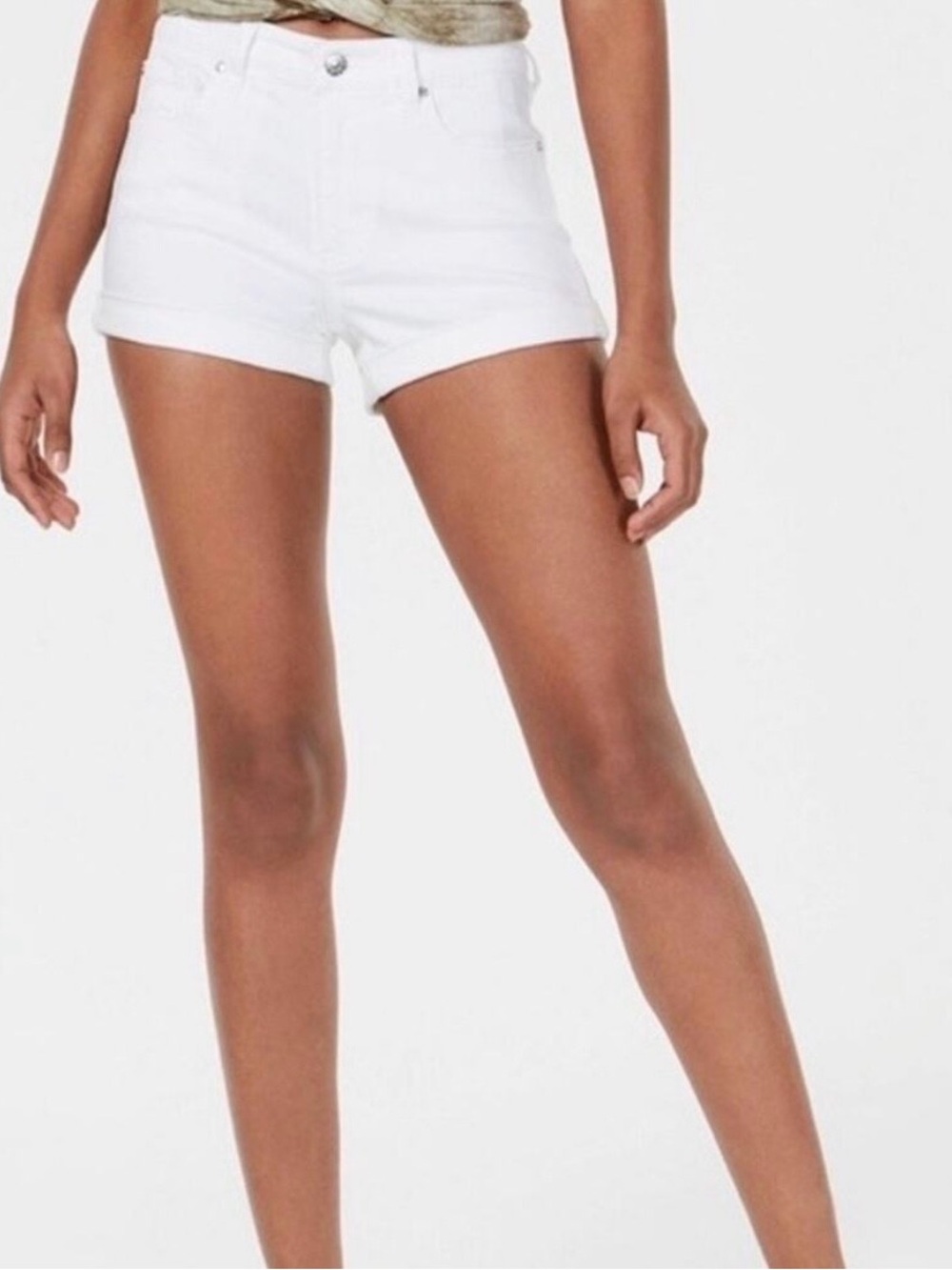 American Eagle Women's White Stretch Denim 5-Pocket Roll Cuff Jean Shorts.